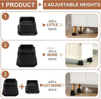 shouwuhho Bed Risers 7 inch, Furniture Risers Elevation in Heights 7 Inch Heavy Duty, Bed Lift Risers for Caster Wheels or Posts of Bed Table Couch, Support up to 6000 lbs, Black, 4 Pack