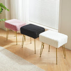 IBUYKE Velvet Rectangular Footrest Ottoman, Makeup Vanity Stool Side Table, Velvet Dressing Table Seat, Pouf Couch Stool, Golden Steel Legs, Pink LG-51P