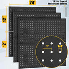 PBHEPJ 6 Pcs Metal Pegboard Panels, Heavy Duty Peg Boards for Garage and Garden Tool Storage, Includes Drywall Anchors and Screws Kits, Black