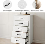 LINSY HOME White 5-Drawer Dresser - Modern Bedroom Chest with Wide Drawers, Wood Storage Organizer for Bedroom or Living Room