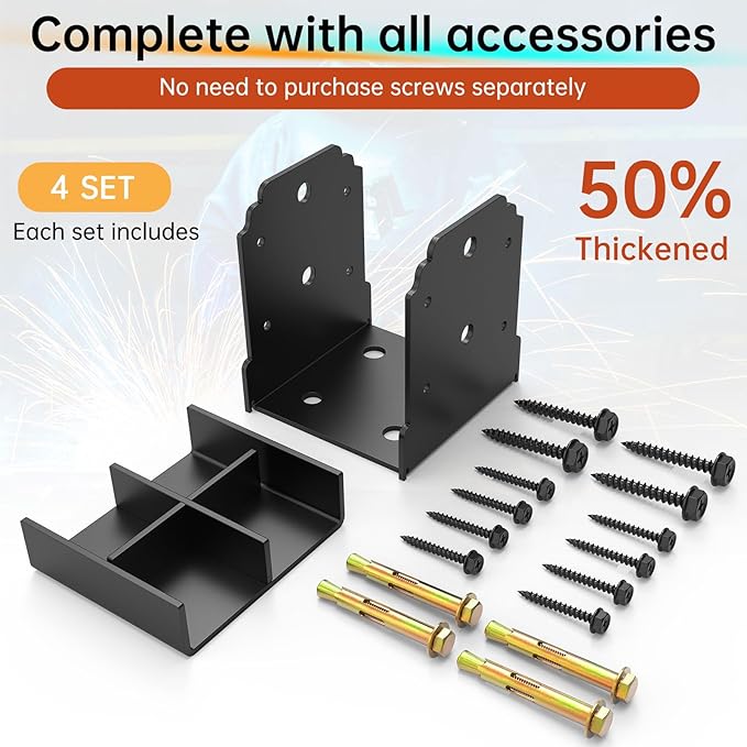 4x4 Post Base - Heavy Duty 10,000 LB Capacity Post Anchor for Concrete, Powder Coated Pergola & Deck Post Bracket with Hidden Fasteners (4PCS)