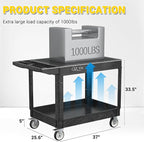 Heavy Duty Plastic Utility Cart with Wheels, Rolling Flatbed Tool Cart on Wheels, Service Cart for Garage, Warehouse, Workshop, Office, Cleaning (Black-45.7 inch)