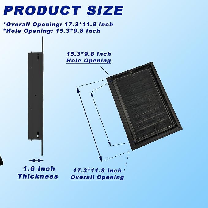 12"*18" Gable Vent,Aluminum Alloy Wall Vent Shed Vents,with Removable Strainer and 180 Degree Opening Angle.Ideal for Attic,Shed,Garage,Play House,Coop.[Inside Dimensions:9.5" w X 15" h]-Black 2 Pack