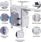 Medical Rolling Crash Cart with Integrated Medical Countertop -CPR Board, IV Pole, O2 Holder, Trash Bin, Silent Casters, Drawers with Dividers, Nursing Cart for Clinic, Hospital, Nursing Center