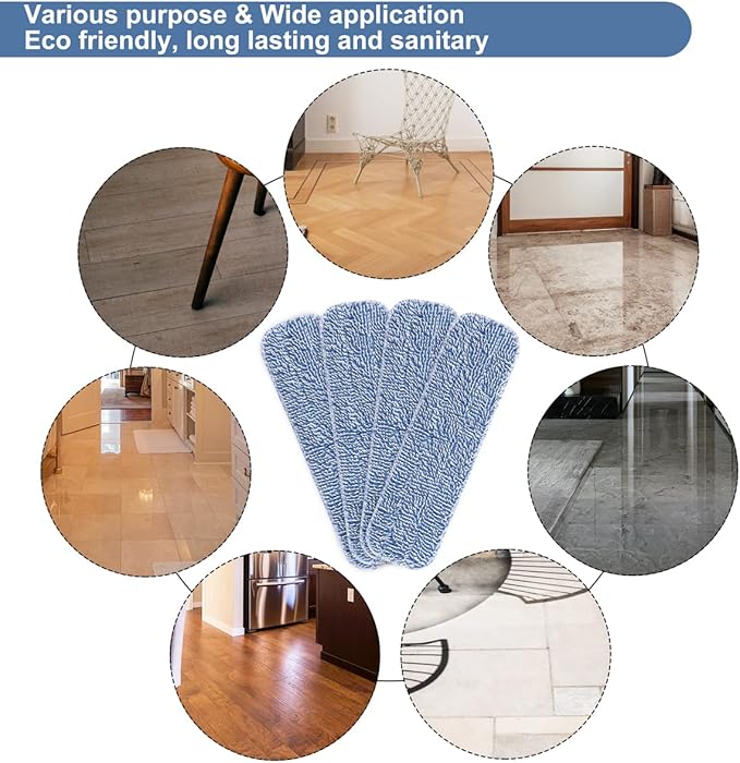 Replacement Microfiber Floor Cleaning Pads - 18''x5'' Dust Mop Refill Sweeping Pad Compatible with Bona Mop, Fits 17” to 18” Flat Mop - 4 Pack