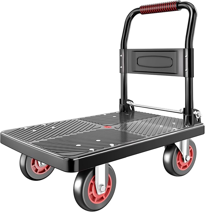 Upgraded Foldable Push Cart Dolly | 800 lbs. Capacity Moving Platform Hand Truck | Heavy Duty Space Saving Collapsible | 5‘’ TPR 360-Degree Silent Wheels | 2 Swivel Wheels and 2 Rigid Wheels