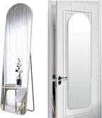 57x16 Door Hanging Full Length Mirror, Floor Stand (Height 5.7ft just Body in1.3ft) / Wall Mounted Metal Frame Arch Dressing Mirrors for Bedroom Living Room 57 inch Silver