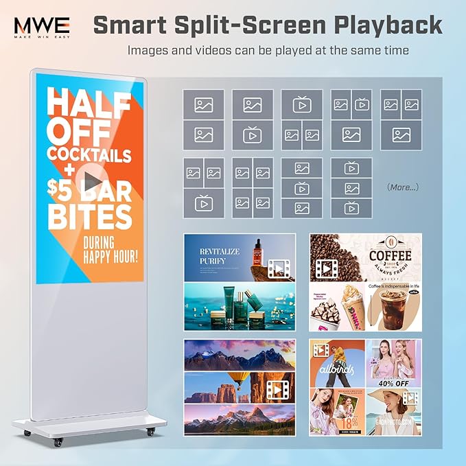 MWE 55 Inch 4K Touchscreen Kiosk, Indoor Floor Standing Digital Signage Displays, Advertising Display LCD Totem, Interactive Display Poster Android System with Auto Media Player-White