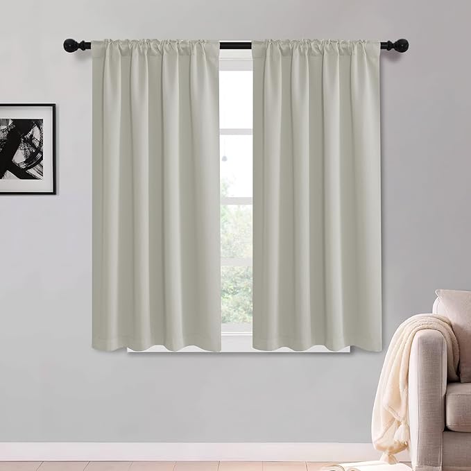 KGORGE 63 inch Curtains 2 Panel Set, Privacy Thermal Insulation Noise Reducing Light Filtering Drapes for Kids Room Nusery Office, Back Tab Rod Pocket, W52 x L63 inches, Nature