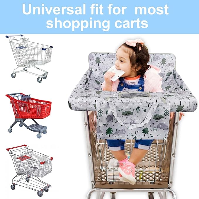 Shopping Cart Cover for Baby 2-in-1 High Chair Cover with Safety Harness Multifunctional Grey Pattern Cart Covers for Babies Soft Padded Grocery Cart Cover for Baby Boy Girl