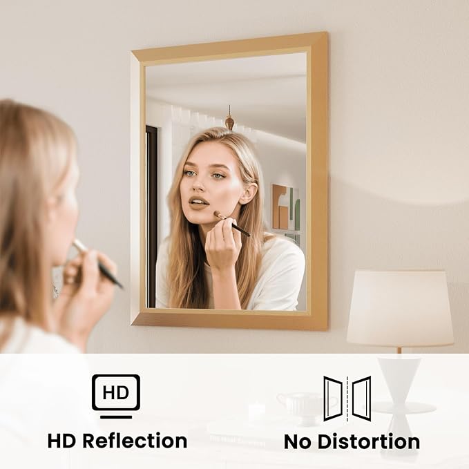 Amorho Bathroom Mirror, 28x36 Inch Golden Thick Metal Framed Wall Mirrors for Over Sink, Wall-Mounted Mirrors Perfect for Bedroom, Living Room, Entryway, Rectangle (Horizontal/Vertical).