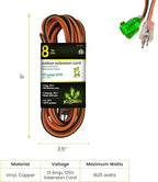 Go Green Power Inc. GG-13708 16/3 Heavy Duty Extension Cord-Orange, 8 ft