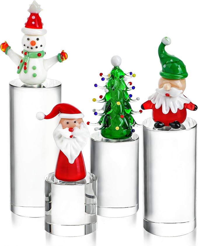 ZEERSHEE 4-Pack Clear Glass Cylinder Display Risers Crystal Blocks Display Stand for Collectibles Art Craft Transparent Solid Bases for Jewelry Cosmetic Crafts Closet Show(4''/3.2''/2.4''/1.6'')