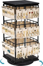 360 Rotating Earring Display Stands for Selling, Earring Rack Display Holder Stand, Jewelry Display for Vendors Selling Earring Cards, Necklaces, Bracelets, Hair Accessories (48 Hooks)