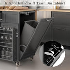 43.3" Rolling Kitchen Island Cart with Drop Leaf & Storage - Mobile Kitchen Organizer with Wheels, Rubberwood Top, Trash Bin Cabinet & Towel Rack, Farmhouse Style for Small Spaces Grey
