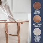 CleverMade Collapsible Laundry Caddy -LUXE Cream Herringbone 2Pack 64L -Foldable Storage Organization Container Clothes Laundry Room Storage Solution