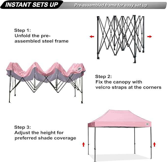 ABCCANOPY Patio Pop Up Canopy Tent 10x15 Commercial-Series (Pink)
