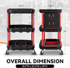 Auto Dynasty 3-Tier Rolling Cart Trolley Detailing Cart with 9 Cup Holders and 2 Pegboards 120 kg/260 Lbs Capacity on Wheels Fits Garage, Home, Storage, Warehouse, and Workshop Use, Black/Red