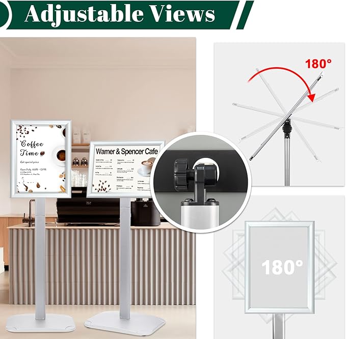 3Pcs Heavy Duty Pedestal Sign Holder for Display, 8.5 x 11 inches Adjustable Floor Standing Sign Holder with Weighted Base ,Sign Stand for Indoor/Outdoor Advertising，Silver