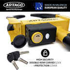 ARTAGO ART872 High-End Wheel Clamp Lock, 2in1 Without/with 120dB Alarm +Night LED Alert, Patented, Heavy-Duty Trailer Wheel Lock, High Security Car Boot, Universal Tire Clamp Anti-Theft for Golf Cart