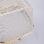 IBWell Square Metal Wire Woven Fruit Storage Bowl Basket with Wooden Handle, Large Black Mesh Fruit Stand, Multi-function Hanging Kitchen Baskets (White, Normal 4PCS)