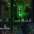 Vertical LED Open Signs for business – Super Bright - UV Printing Pattern, Remote Included - Large Size 12x30'' - Neon Open Sign for Café, Bar, Shop & Business Sign (Green)