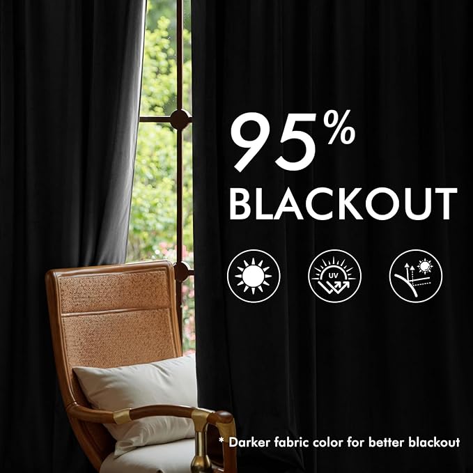 MIULEE Pinch Pleated Black Velvet Blackout Curtains 84 inches Long, Thermal Insulated Pinch Pleat Drapes with Hooks, Luxury Halloween Window Panels for Bedroom Living Room, 2 Panels
