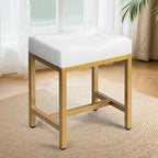 Saddle Seat Vanity Stool, Makeup Stool Chair with Metal Leg, U-Shaped Ottoman Foot Rest Stool, Small Square Chairs Under Desk for Vanity, Living Room, Bedroom, Modern Makeup Bench Linen White&Gold