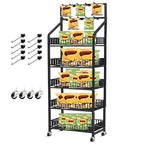 1 Set Retail Display Rack Shelf Cart with Wheels and Hook Heavy-Duty Metal Snack Potato Chip Display Organizer Concession Stand for Supermarket Grocery Store Home Black (5 Tier 10 Hook)