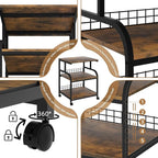 Lerliuo Large Printer Stand with Storage, 23.6"W x 18.9"D x 30.2"H, 5-Adjustable Shelf Heights Mobile 3 Tier Table with Lockable Wheels, Industrial Rolling Printer Cart, Brown Stands for Home Office