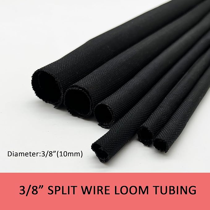 Braided Split Wire Loom Black Wire Cover Protective Harness Tubing Cable Management Self Wrap Cord Sleeve Mesh Woven 3/8"-60ft