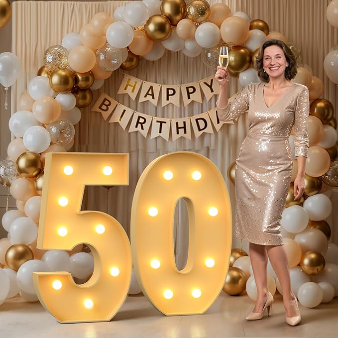 Mixifox 3FT Marquee Numbers 50, Large Light up Number 50 for Birthday Party Supplies, Sign, Backdrop, Happy 50th Birthday Decorations for 50 Years Old Women Men