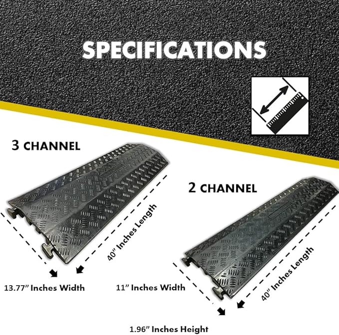 Kable Kontrol Drop Over Floor Cord Cover – 40” Inch Long 2 Channel Cable or Wire Protector – 30 Pcs Bulk Pack - Rubber Ramp for Indoor and Outdoor Use – Black