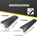 Kable Kontrol Drop Over Floor Cord Cover – 40” Inch Long 3 Channel Cable or Wire Protector – 5 Pcs Bulk Pack - Rubber Ramp for Indoor and Outdoor Use – Black