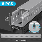 Open Slot Wire Duct Kit, 125.6"(8 x 15.7) Server Rack Cable Management, Cable Management Raceway for Hide Network HDMI VGA Cable, Wiring Raceway Cable Duct, Desk Wire Channel, 8 Pack, Grey
