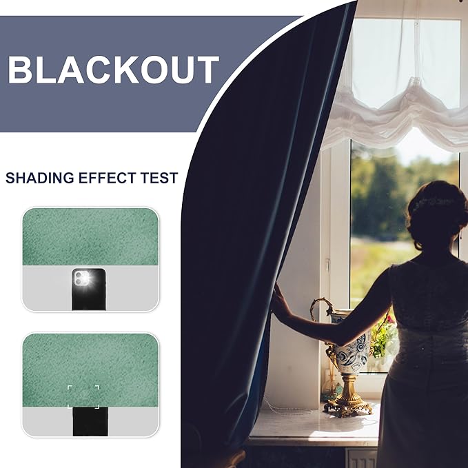 JIUZHEN Blackout Curtains for Bedroom - Thermal Insulated Noise Reducing Privacy Short Curtain for Living Room, Set of 2 Panels with Tiebacks, 42 x 54 inches Long,Sage Green