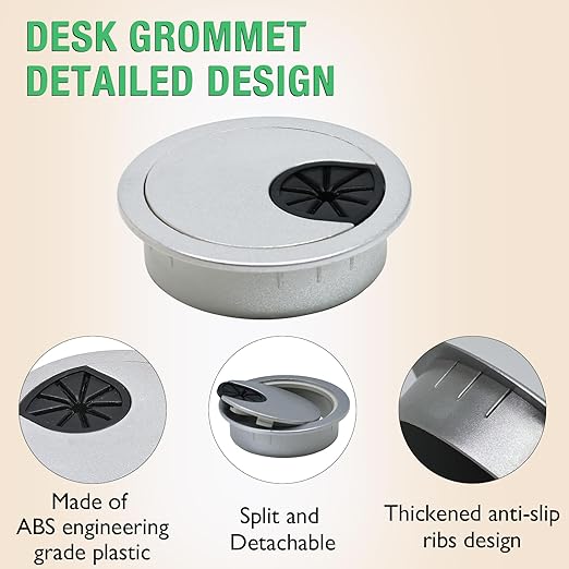 2 Pcs Desk Grommet 2" / 50 mm, Desk Cord Hole Cover, Cable Grommet ABS Plastic, Desk Hole Grommet for Home & Office Pc, Detachable Cable Cord Organizer-Silver Sand