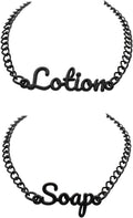 Soap and Lotion Label Tags – Handwritten Zinc Alloy Dispenser Charms – Rust Resistant- Elegant Black Finish – Vintage, Modern, Minimalist Decor – 2-Pcs