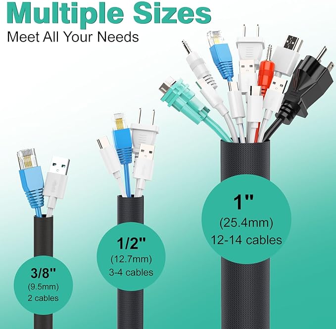 Dog and Cat Cord Protector 10ft - 1.2inch, Flexible Cable Sleeve for Easy Cord Management, Protects Cables from Pets Chewing, Ideal for USB, Power, Audio and Video Cords - Black