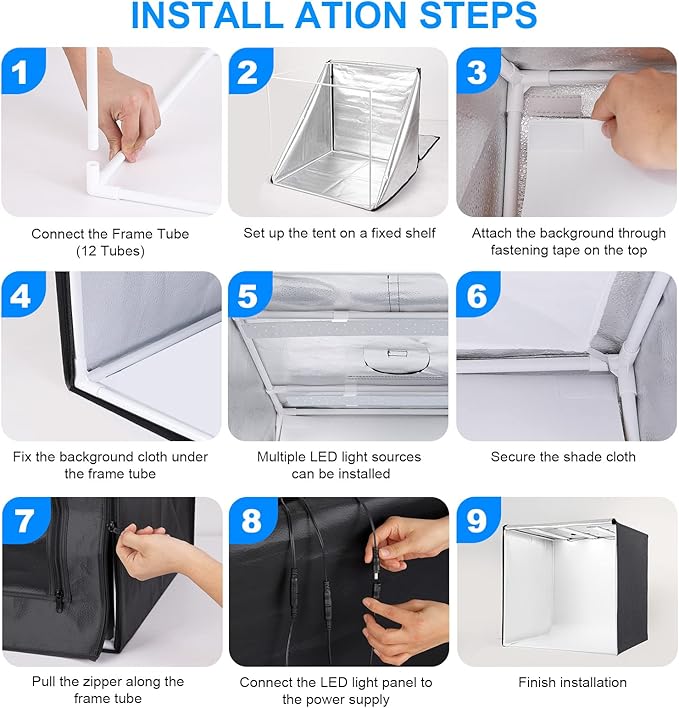 Photo Studio Light Box Photography 32"x32" with 100 LED and 6 Colors Backdrops Photo Box with Lights, Foldable Picture Box for Product Photography with 6500K Brightness