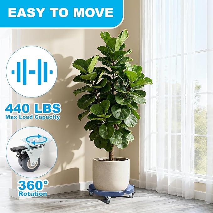 Plant Rollers with Wheels, 15-19 Inch Adjustable Bucket Dolly with Locking Wheels 440 LBS Heavy Duty Drum Cart Plant Caddy with Wheels Plant Mover Base, Blue