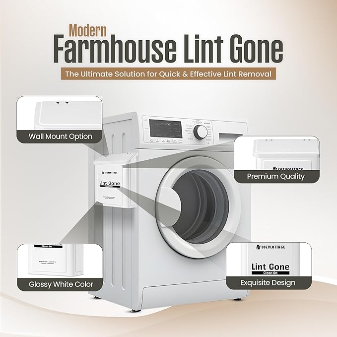 COZYCOTTAGE Magnetic Lint Bin for Laundry Room, Wall Mounted Metal Lint Box Holder Trash Can with Lid for Dryer, Storage Decor with Dryer Lint Basket for Laundry Room Organization, White