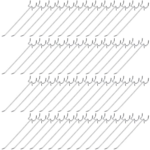 Shimeyao 100 Pcs Peg Board Shelving Hooks Stainless Steel Hanging Board Pegs Wall Display Hooks Bulk for 1/8 1/4 Garage Storage Organizer Accessories(8 Inch,Silver)