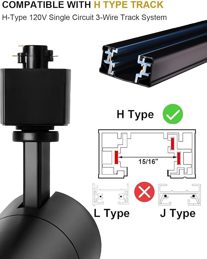 Black 20W Track Lighting Heads,2700K-6500K Stepless Dimming H Type LED Track Light Heads Dimmable Rail Ceiling Spotlight Fixtures Accent,CRI90+ 24° 1800LM,4 Pack