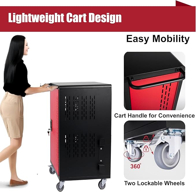 Laptop and Tablet Charging Cart, 32 Unit Device Mobile Charging Station for Chromebook, Tablet, Laptop, with Charging Port Screen Size Up to 15.6", Suitable for Office, Classroom, etc