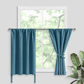 JIUZHEN Short Blackout Curtains for Small Window - Cafe Room Darkening Privacy Thermal Insulated Half Window Curtains Tiers for Bathroom,Kitchen, W 42 x L 30, Set of 2 Panels with Tiebacks, Stone Blue