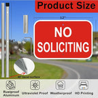 No Soliciting Sign with Stake, 12" x 8" Heavy Duty Aluminum Signs & 28" Long Aluminum Alloy Stakes, Red No Soliciting Sign for House, Home Yard Decor