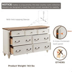 T4TREAM Farmhouse 7 Drawers Dresser Chests for Bedroom w/ 4 Solid Wood Feet & Column Decor, Tall Wide Wood Country Rustic Chest of Drawers, Storage Dressers for Bedroom, Living Room, Antique White