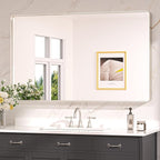 Keonjinn 48 x 30 Brushed Nickel Bathroom Mirrors for Over Sink, Large Rounded Rectangle Bathroom Vanity Mirror, Modern Decorative Silver Mirror, HD Tempered Glass Wall Mirror(Horizontal/Vertical)