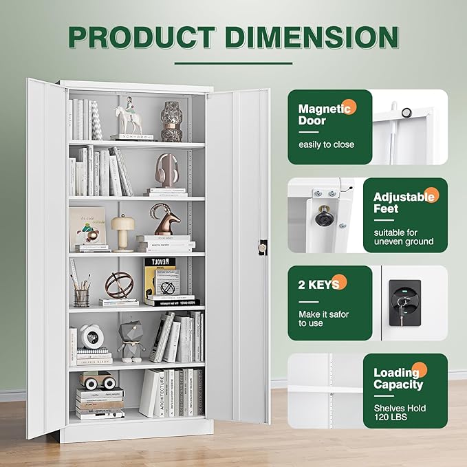 Letaya Metal Garage Storage Cabinets with Lock Door and Adjustable Shelves, Steel Tool Cabinets for Home,Office,Warehouse Organisieren (White, 71" H)